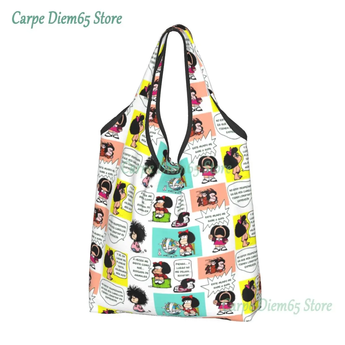 

Custom Manga Quino Mafalda Shopping Bags Women Portable Big Capacity Grocery Kawaii Cartoon Tote Shopper Bags