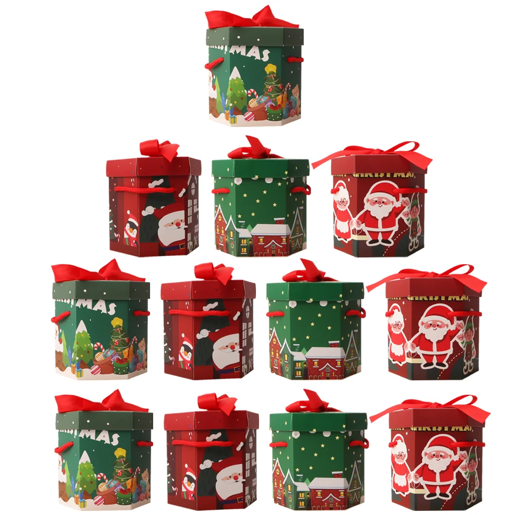 

Xmas Candy Packing Boxes Christmas Themed Paper Boxes Handle Design Gift Packaging Boxes
