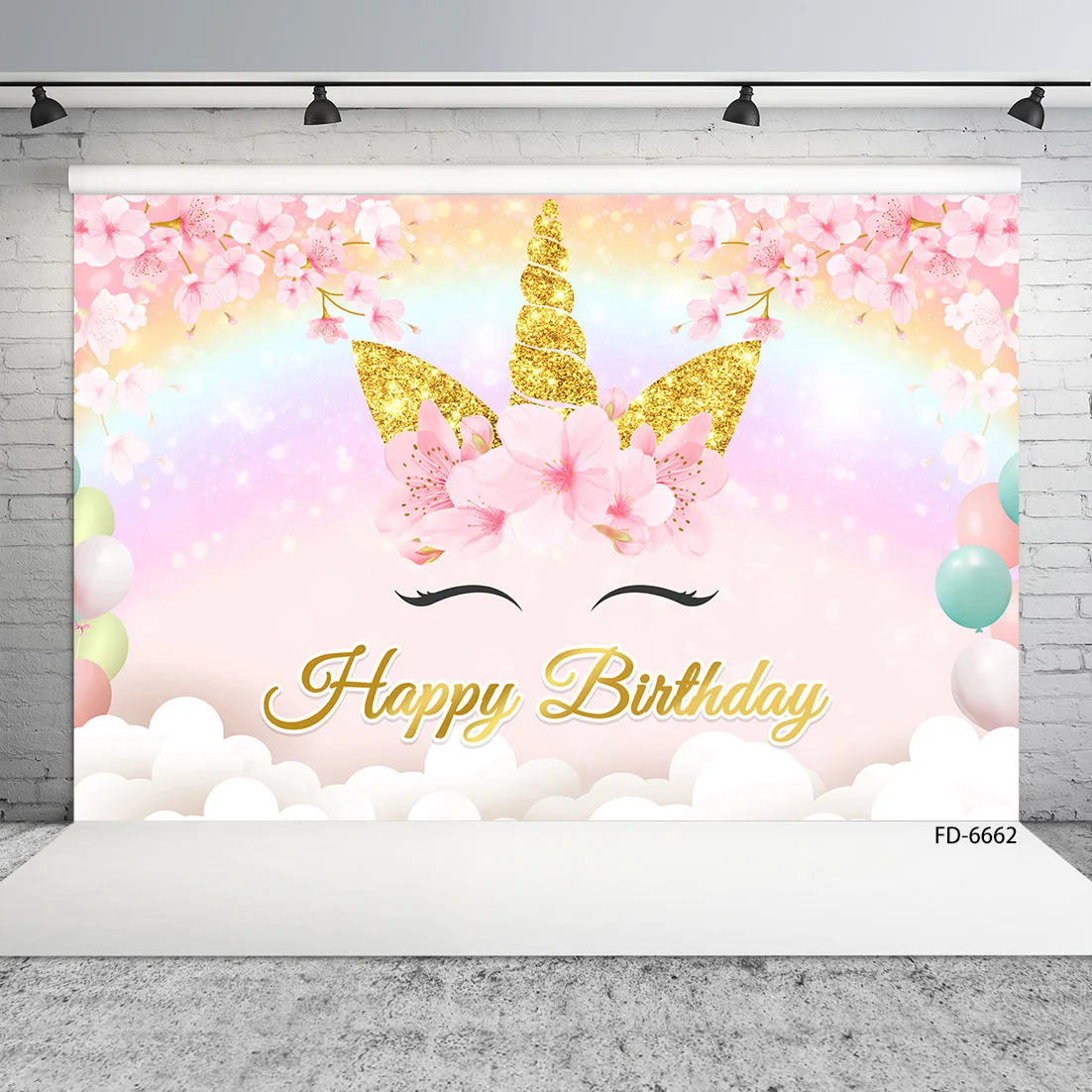 

Unicorn Pink Flower Balloon Photo Backdrop Custom Name Photography Background for Children Birthday Party Baby Shower Photobooth