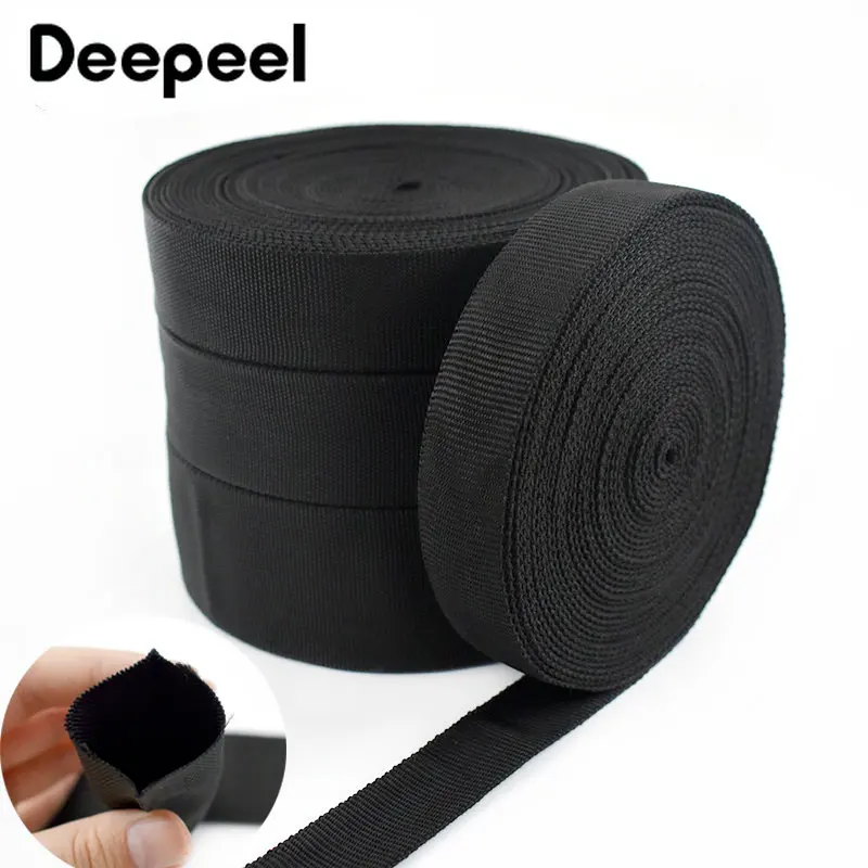 

10Meters 20-50mm Double-layer Tubular Webbing Tape Black Decorative Ribbon Bag Clothes Seat Belt Strap DIY Sewing Accessories