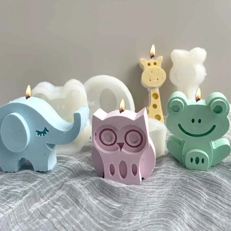 

Frog elephant giraffe owl Silicone Mould Soft Clay incense plaster candle Children Class Educational soap diy mold
