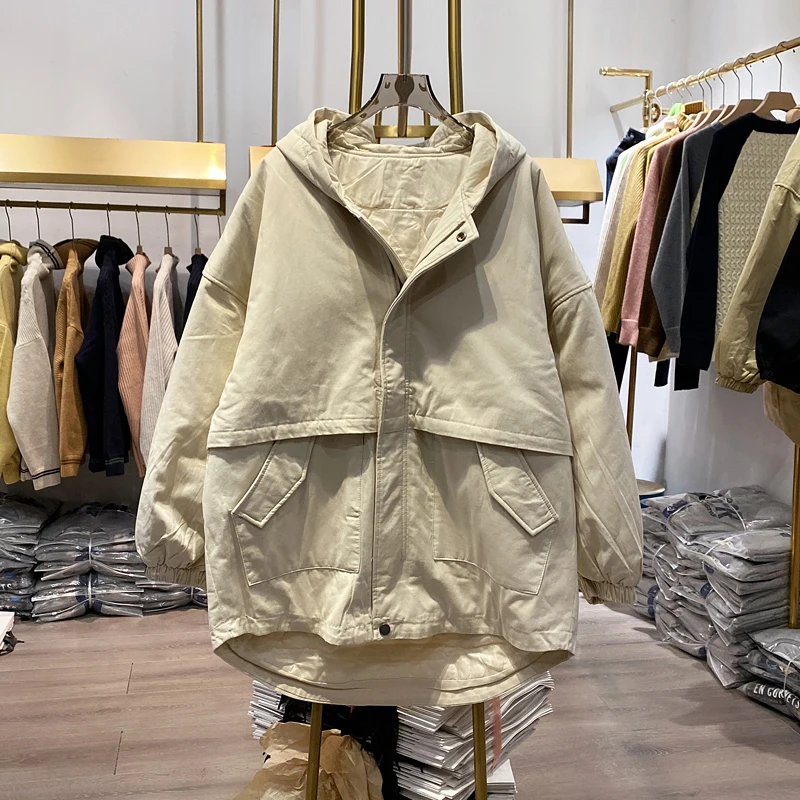

【Live Shot】thicken Quilting Hooded Coats for Women New Autumn Winter Loose Mid-long Cotton-padded Coat Casual Wadded Jackets
