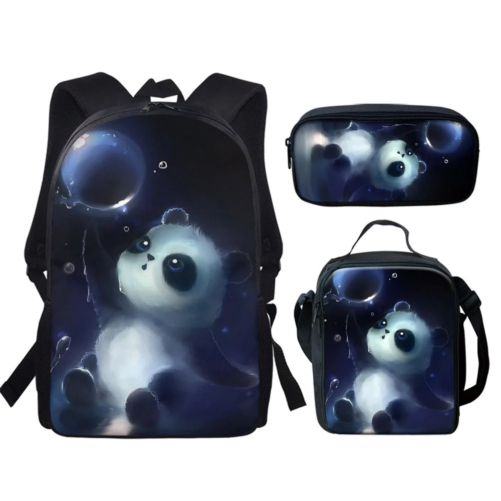 Забавные школьные ранцы для мальчиков и девочек-подростков, комплект из 3 предметов с рисунком галактики и панды, винтажные рюкзаки для учен...
