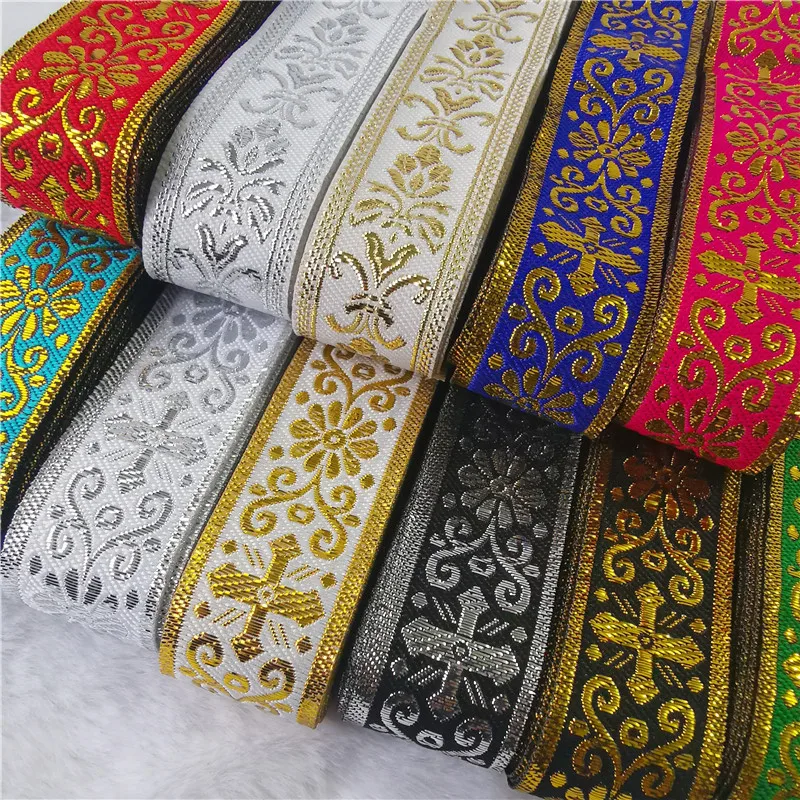 7 Meters 1 Inch 25mm Gold Color Silver Color Vintage Ethnic Embroidery Ribbon Boho Lace Trim DIY Clothes Bag Embroidered Fabric