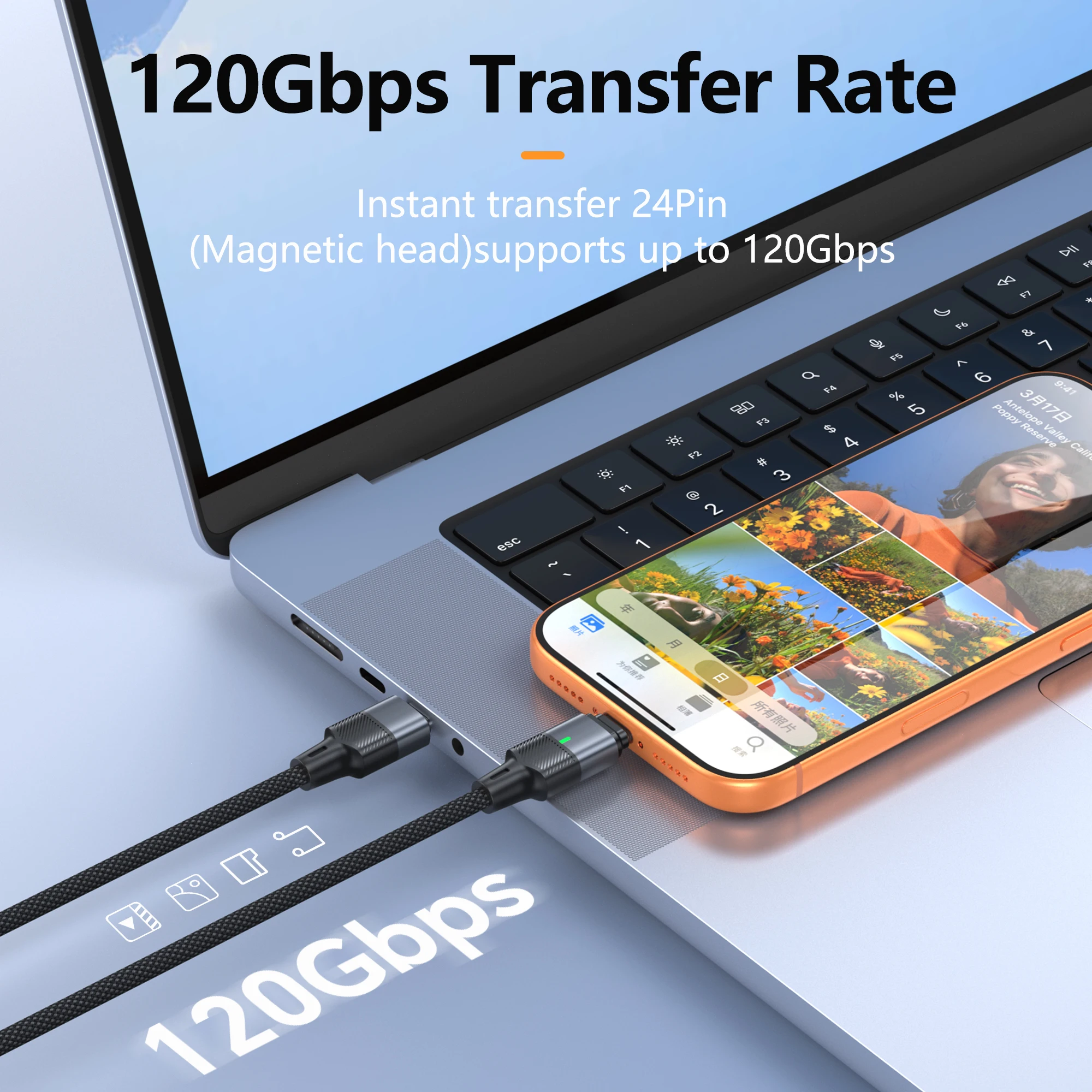 Кабель USB-C на Type-C с магнитным креплением, 240 Вт, PD 3.1, для быстрой зарядки, со встроенным интерфейсом, для iPhone 17, 16, Huawei, Samsung S23 (art.: 3920db31a6f4e) - 3920db31a6f4e