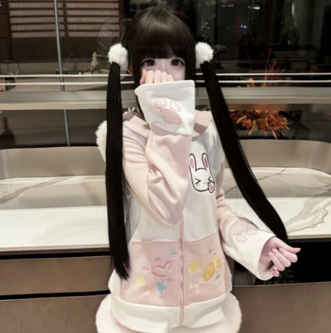 Хлопковый топ Kawaii с принтом кролика