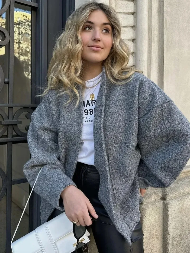 

Woman Clothing Long Sleeve Covered Button Pockets Solid Coats Outerwears Fashion Ladies Fall Stand Collar Jackets Streetwear