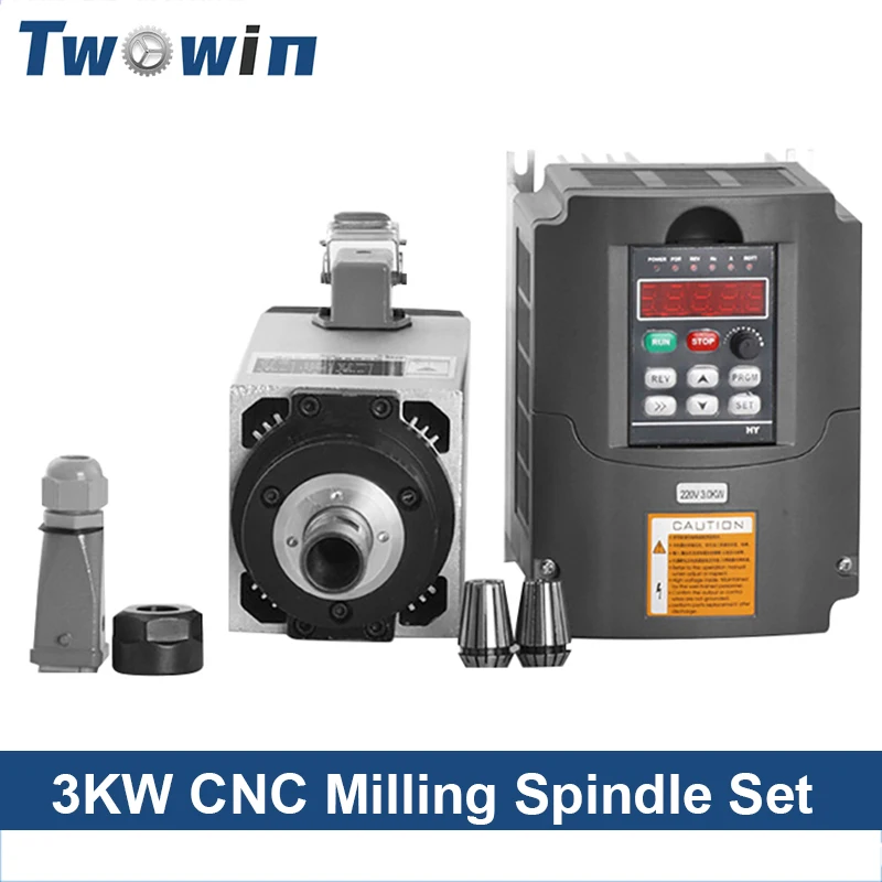 

TWOWIN CNC Milling Spindle Motor Air Cooled Spindle 3KW 4 Bearings 3.0kw VFD Inverter Variable Frequency Driver Speed Controller