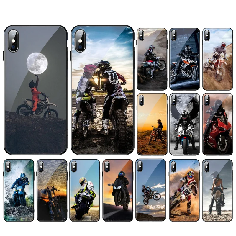 

Moto Cross motorcycle sports Glass phone case For iphone 15 14 13 Pro Max 12 11 Pro Max XS Mobile Phone Case Funda
