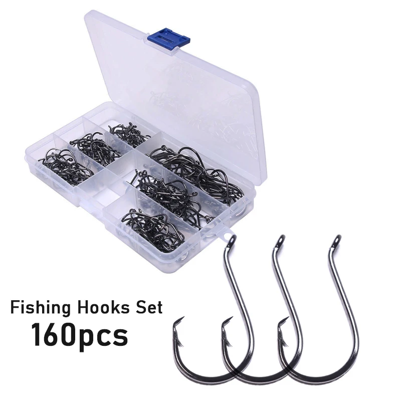 

HENGJIA 160PCS/lot Fishing Hook Barbed Single Circle Carp Hook High Carbon Steel Sea Barbed Fishinhook Hooks Fishing Accessories