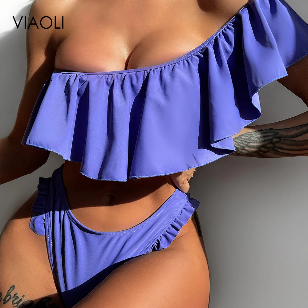 

Summer New Sexy Women High Waist Bikini Swimsuit Fashion Solid Color Swimwear Female Bandeau Thong Bikini Set Sexy Bathing Suit