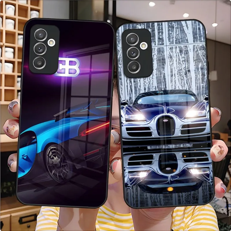 

Роскошный автомобильный чехол Bugatti для телефона, стеклянный дизайн для Samsung A51, A52, A21, A71, A20, A31, A12, A22, A40, A32, A72, A30, A81, задние крышки