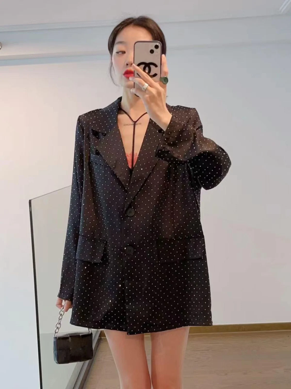 2024 Spring and Summer Elegant Socialite Shiny Hot Drilling Shirt s Advanced Design Sense Small Suit Sun Protect...