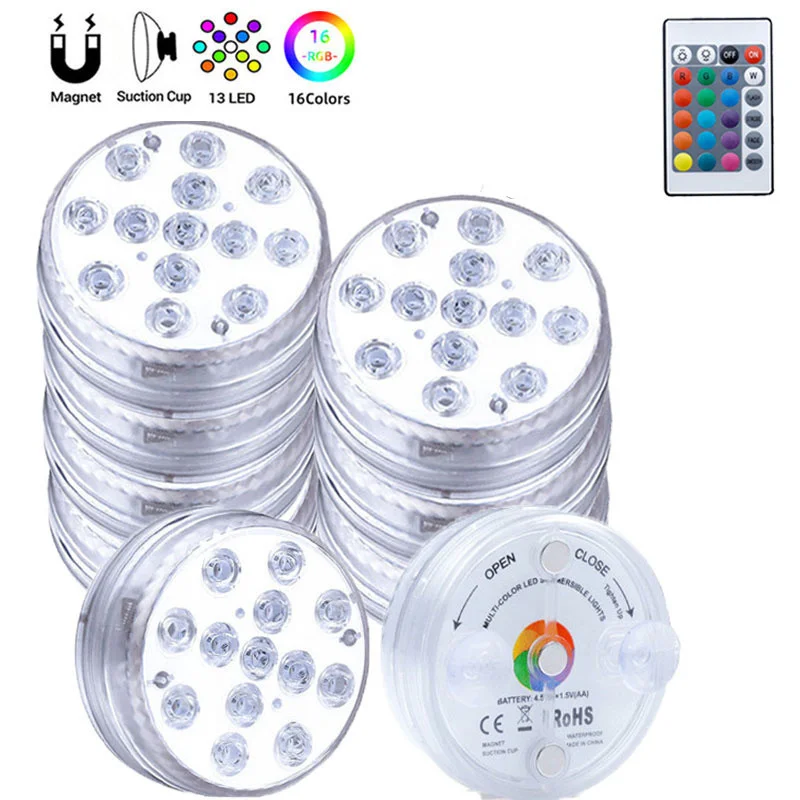 

13Leds Magnetic Sucker Submersible Light Remote RGB Underwater Lights Waterproof for Hmoe Party Aquarium Pool Bathtub Vase Decor