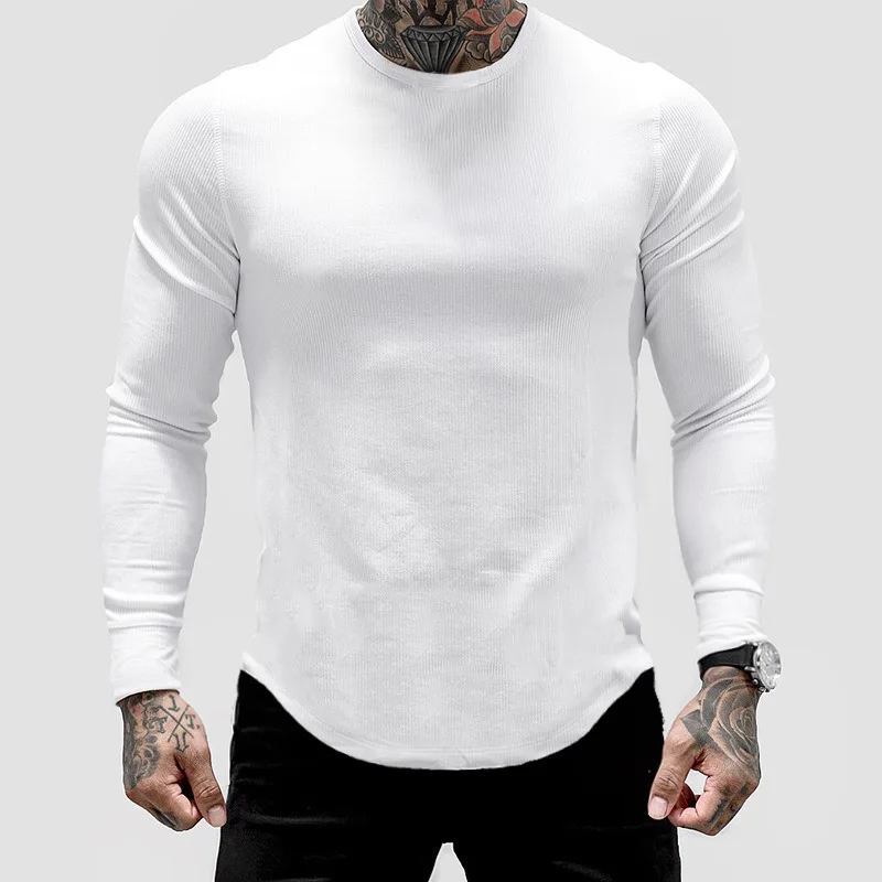 

Men's Solid Long Sleeve Shirts Sport Gym Fitness Exercise Clothes Bodybuilding Pullovers Slim Fit Casual Training Shirt for Men