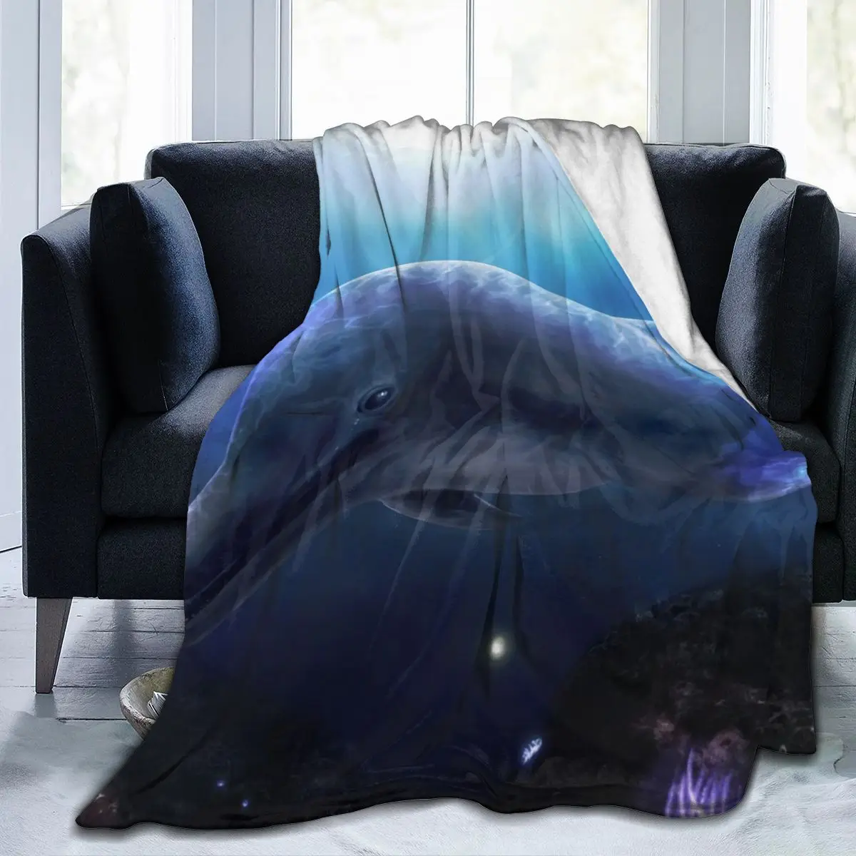 

animal 3D printing printed blanket bedspread blanket retro bedding square picnic wool soft blanket Dolphin