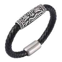 trend 8mm black genuine leather rope magnetic buckle pattern accessories men bracelet birthday gift
