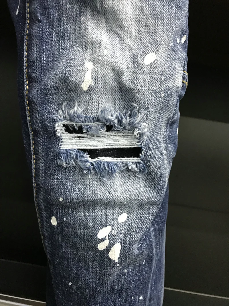 New Men's Dsquared2 Buttons Jeans Ripped For Male Skinny  Pants Men's Denim Trousers Top Quality Slim Jeans A505