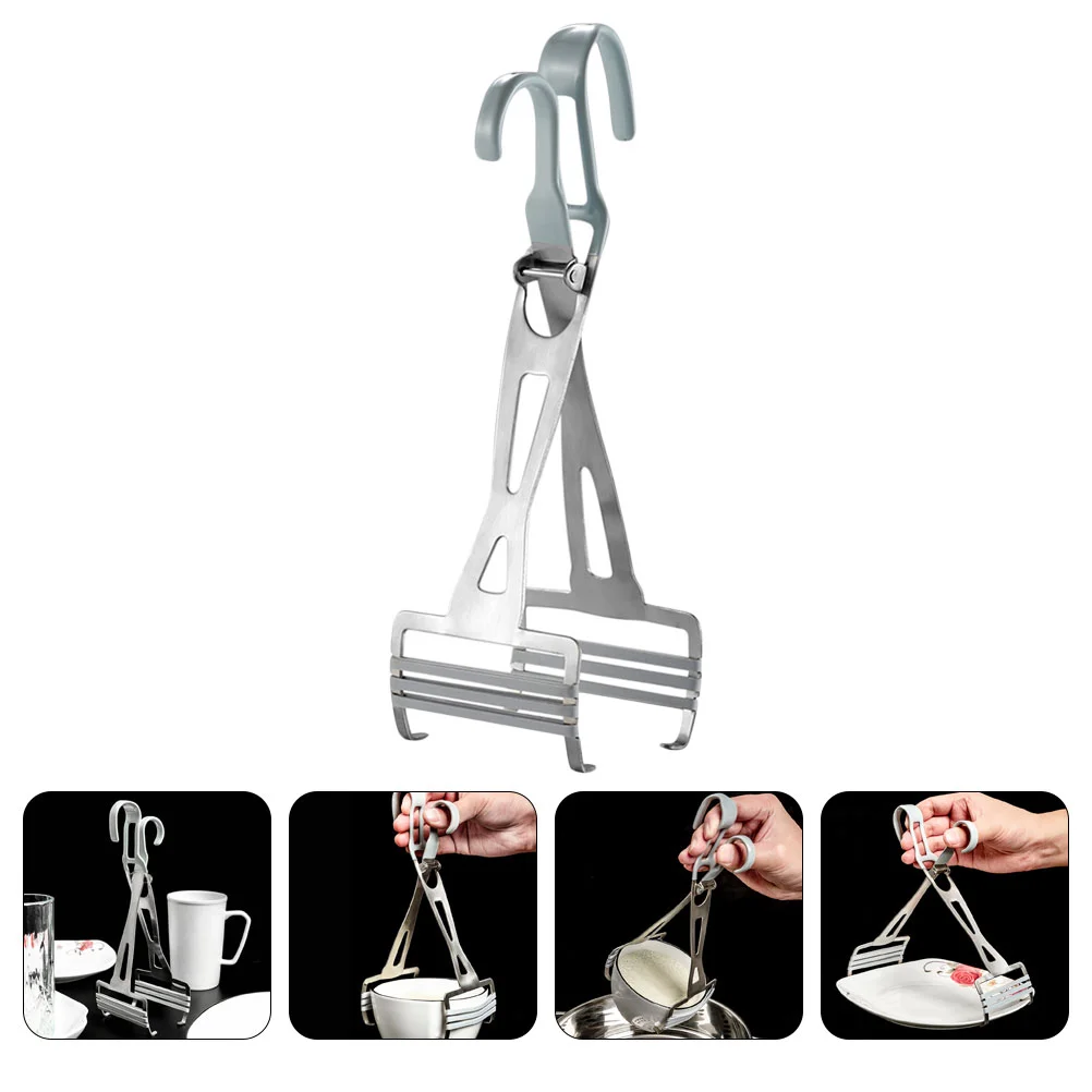 

1pc Stainless Steel Dish Clamp Plate Clip Multi-function Bowl Tong (Grey)