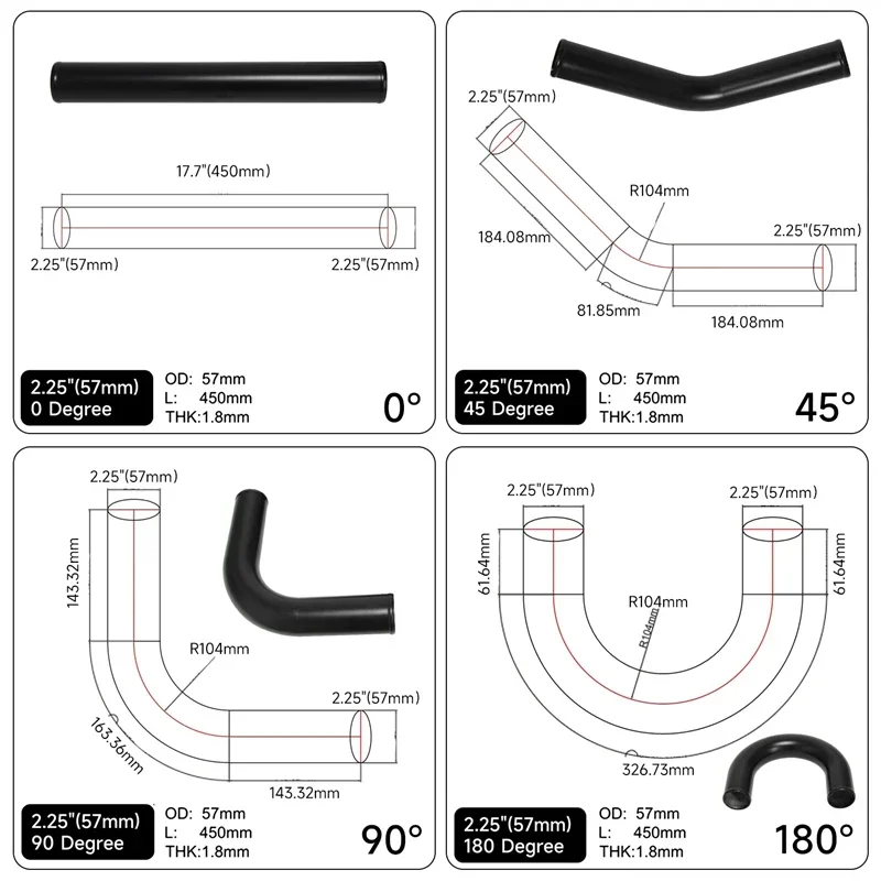 Универсальный интеркулер 550x230x65 мм + комплект алюминиевых труб 57 BOV 10PSI черный