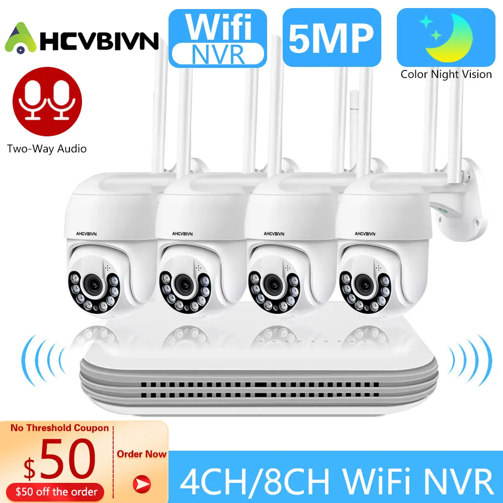 

H.265+ 3MP 5MP HD Wireless CCTV System Two Way Audio Waterproof PTZ WIFI IP Security Camera 8CH P2P NVR Video Surveillance Kit
