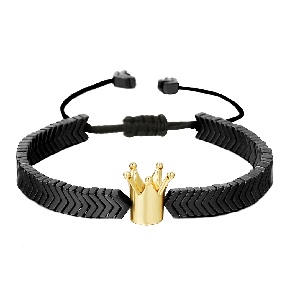 

Premium Crown Bracelet For Men Women 6mm Black Hematite Stone Beads Stretch Health Care Healthy Handmade Bracelet Jewelry Charm
