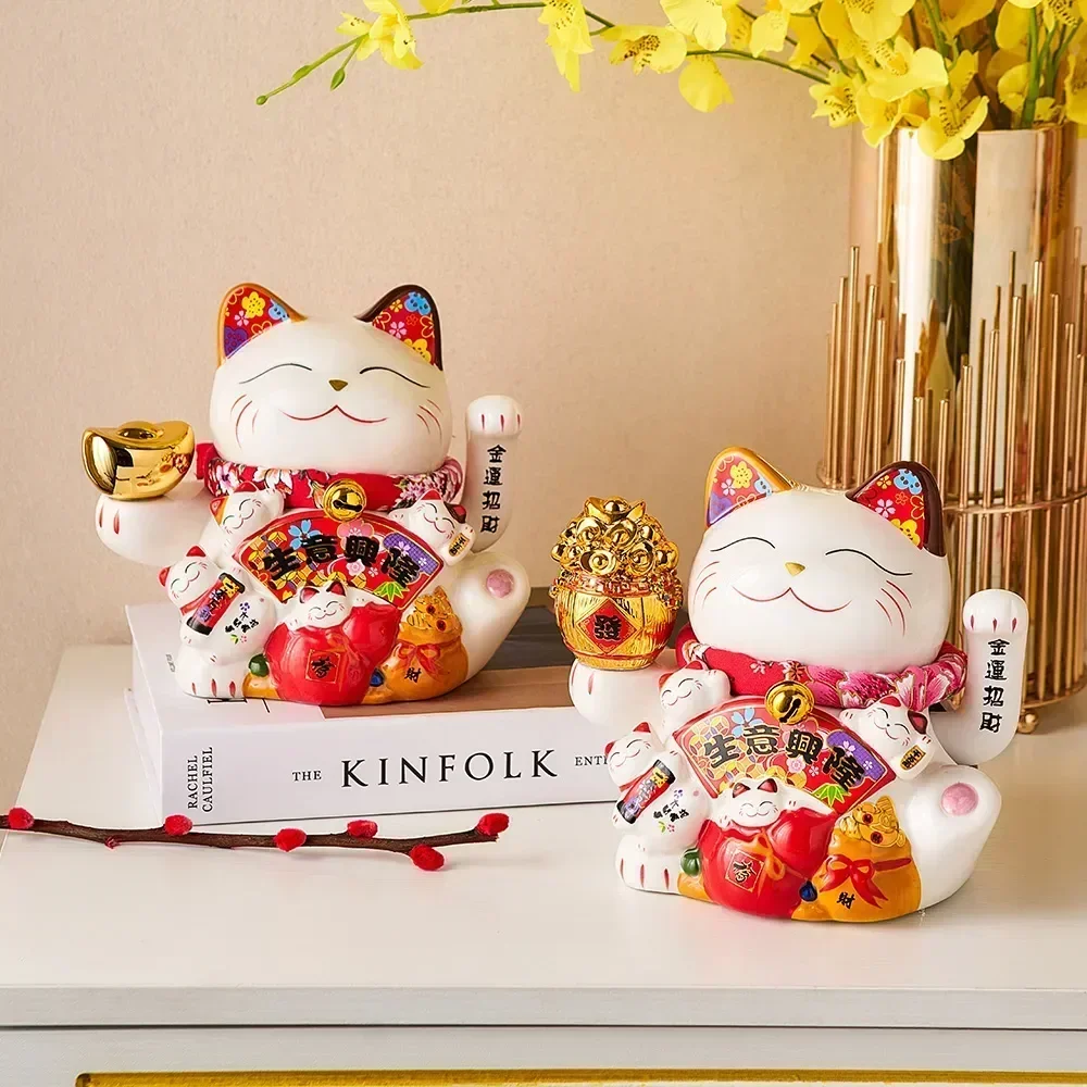 Фото Керамическая Манеки Неко Lucky Cat, домашний декор, размахивающаяся рука кошки, фэн-шуй, керамическая статуя кота удачи, каваи, аксессуары для декора комнаты №1