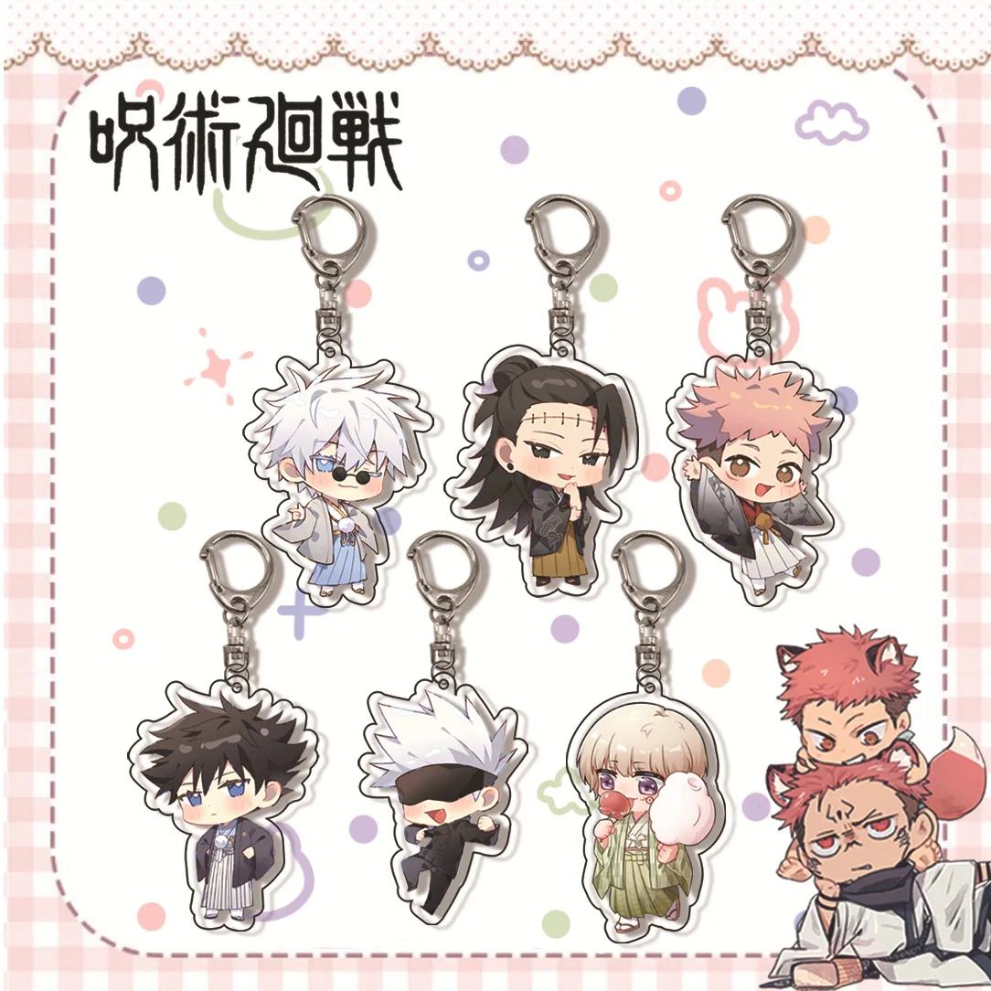 

Anime Jujutsu Kaisen Keychain Acrylic Cosplay Yuji Itadori Gojo Satoru Fushiguro Megumi Cute Cartoon Bag Pendant Key Ring