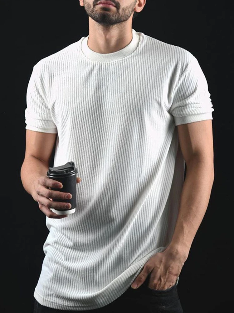 

Casual Solid Knitted Tops Shirt 2022 Round Neck Short Sleeve Summer Tee For Men Fashion New Mens New Slim Pullover Streetwear