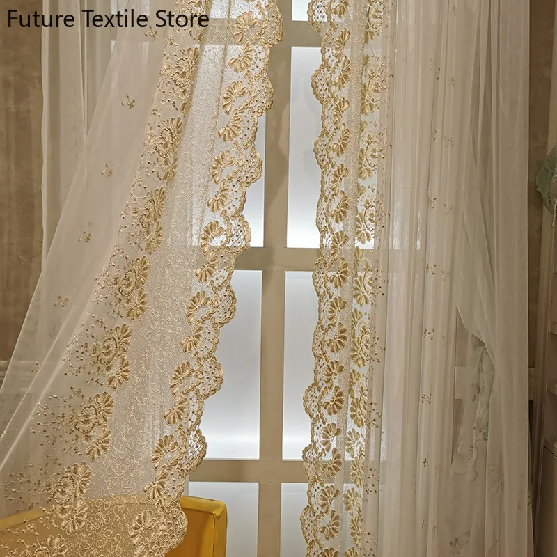 Curtains for Living Room Dining Bedroom Factory Price New Simple European Rope Embroidery Study Translucent |