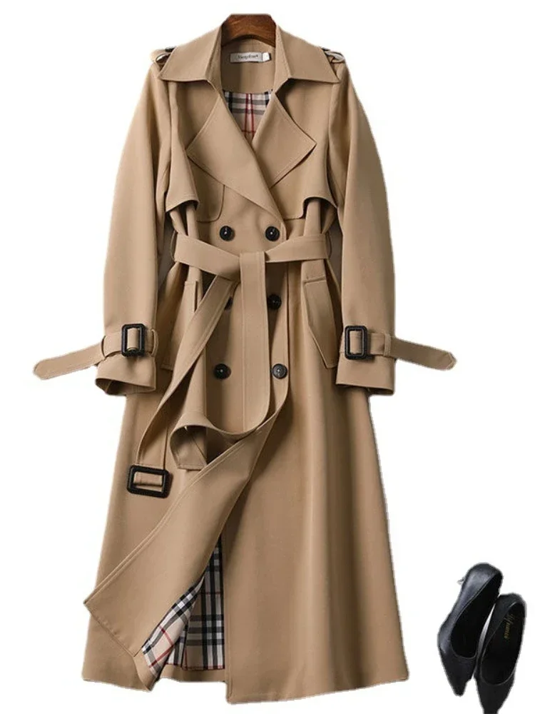 

Женский тренчкот средней длины, Корейская версия, модное британское пальто, куртка выше колена, темпераментное элегантное пальто