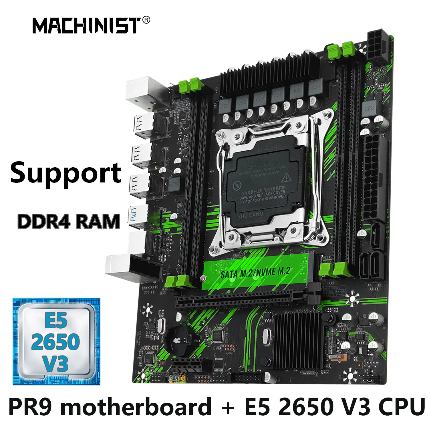 

MACHINIST PR9 X99 комплект материнской платы LGA 2011-3 ЦП Intel Xeon E5 2650 V3 Процессор Поддержка ECC DDR4 RAM память NVME/SATA M.2
