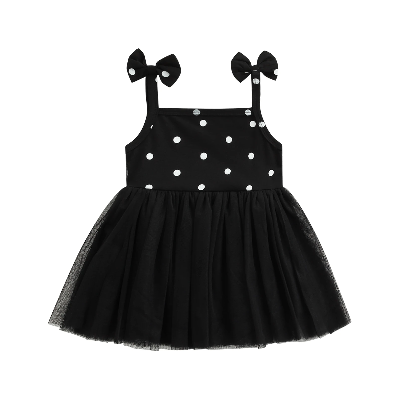 

Girls Casual Dresses Elegant Princess Dress Dots Printed Bow Knot Square Neck Sleeveless Tops Yarn Skirt Kids Clothing