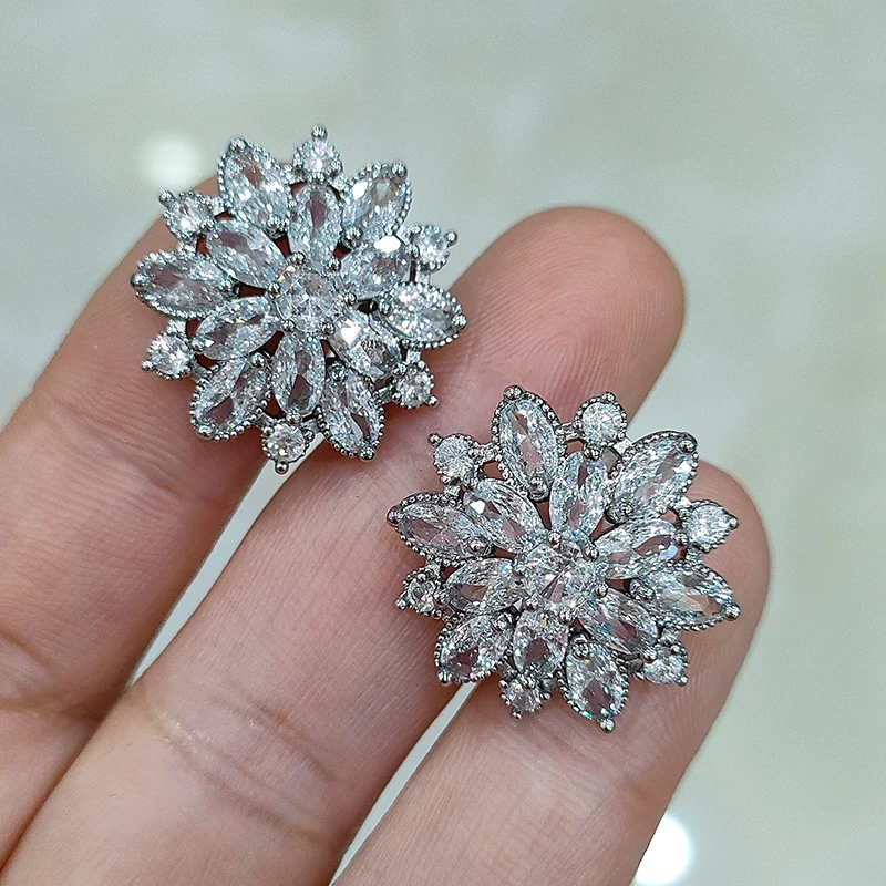 20mm flower  shape S925 silver  earrings ear stud D vvs white moissanite stone Earring earrings for jewelry woman gift