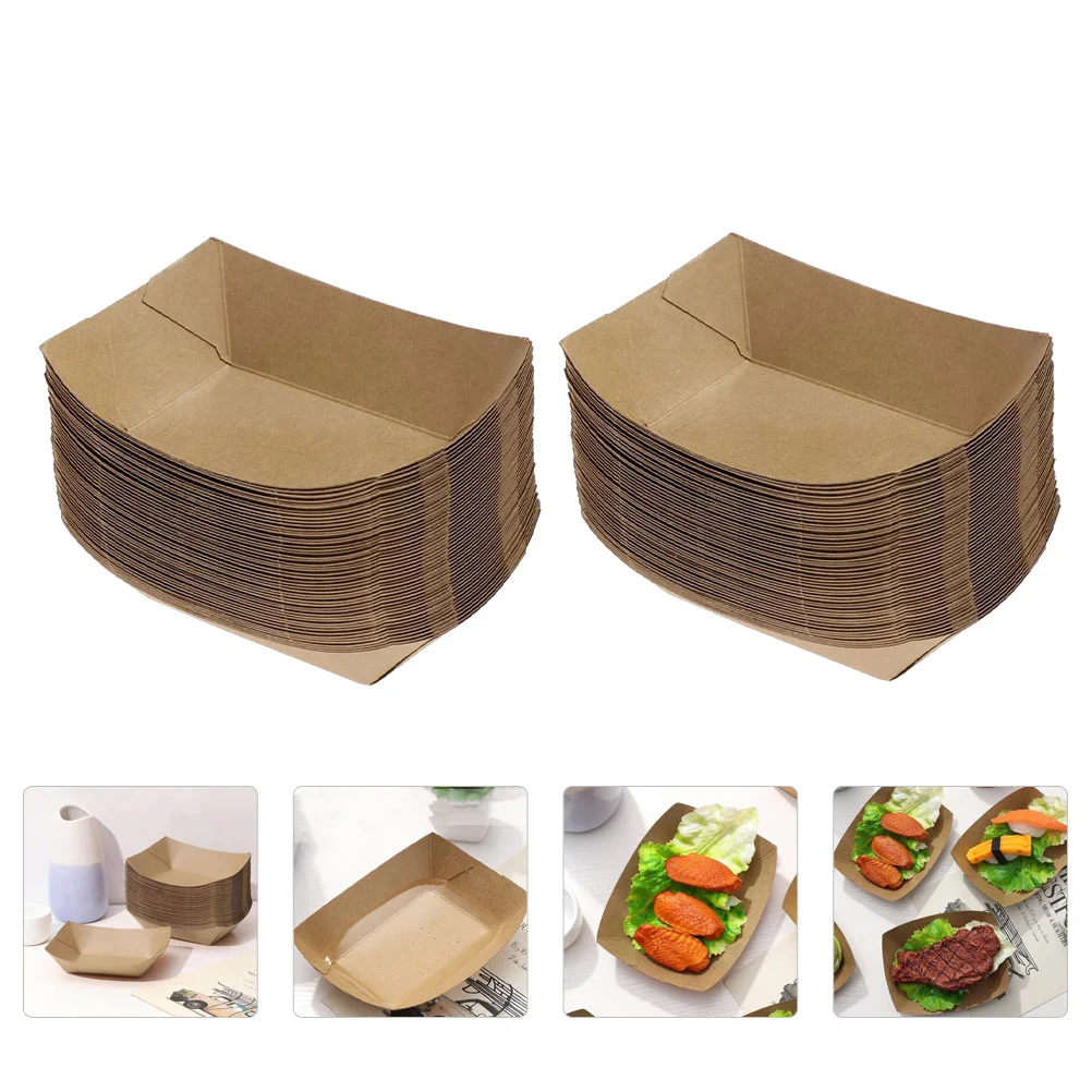 

50Pcs Take-out Box Paper Tray Food Serving Tray for Outdoor Home Party Restaurant