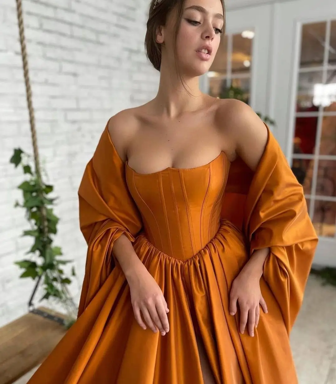 

Burnt Orange Long Prom Dresses With Wrap Corset Lace Up Satin Evening Gowns 2023 For Women Formal Party Dress Plus Size