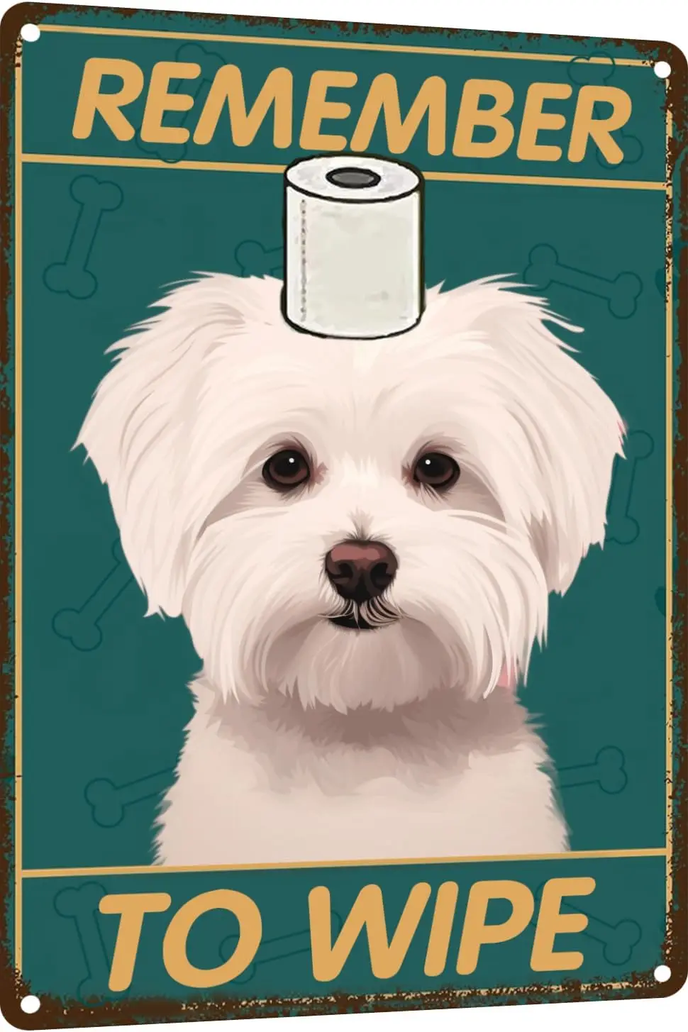 Mltese g Bhtroom Wll Decor Sgns Metl Tn Sgn - Remember to Wpe Werd Stuff 12x8 nches Декор Плакат Забавный Bthro