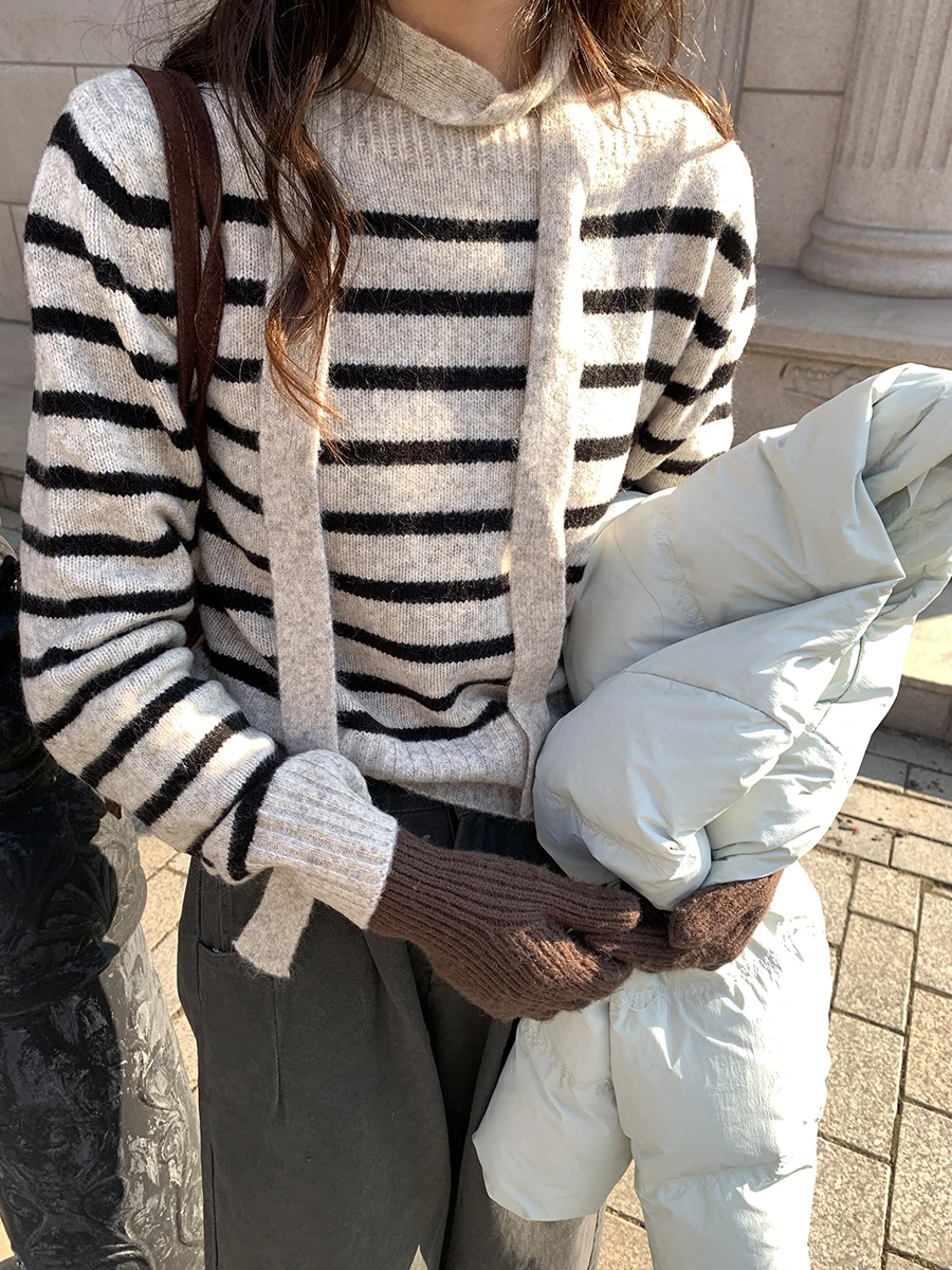 Xin Help Gentle Killer Ретро Художественный Sle на шнуровке контрастного цвета в полоску