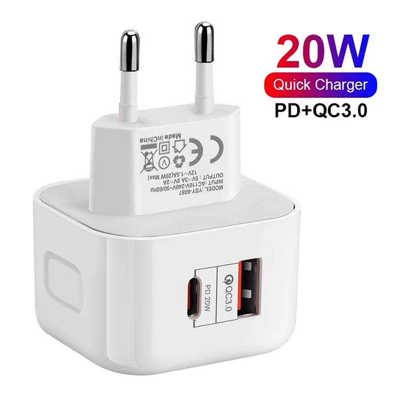

Quick Charger QC3.0 Type C Charger PD 20W USB-C Fast Charging Travel Wall Charger Power Adapter For iPhone 13 12Pro Max