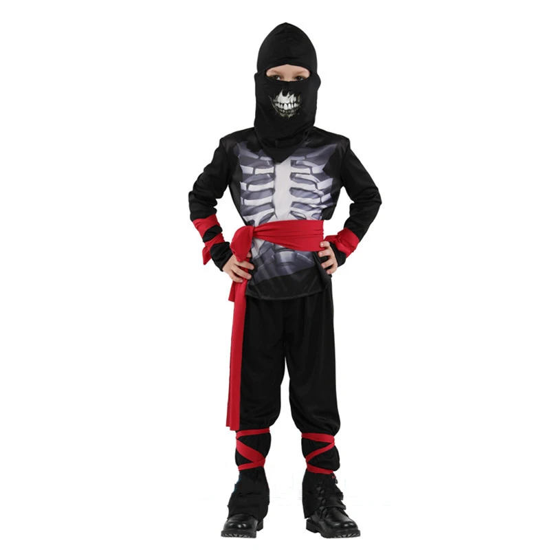 

110-130 Cm Halloween Cosplay Tiny Ninja Costume for Boys Corset Bandage with Skeleton Mask Carnival Party Performance Suit