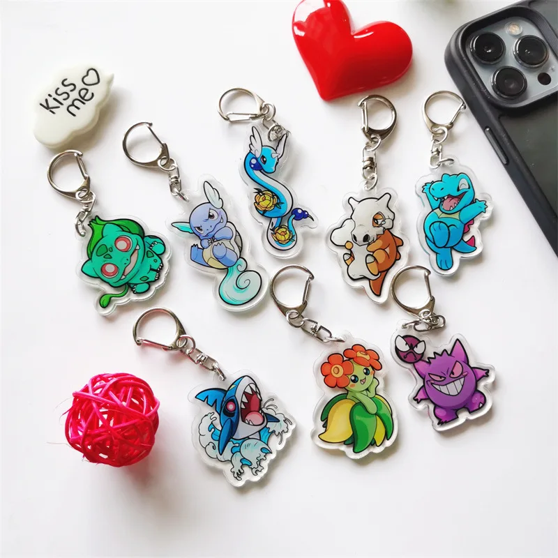 

New Pokemon Anime Acrylic Keychains Cartoon Pikachu Bulbasaur Key Ring Backpack Pendant Accessories Car Key Chains Trinket Gifts