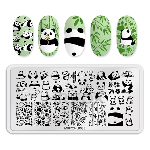 Шаблон для дизайна ногтей панда Милая панда дизайн ногтей штамповочная пластина бамбуковые узоры маникюр Дизайн ногтей изображения пластины забавные панды лица