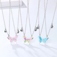 1 pair magnetic butterfly couple necklace for woman painted drip oil bff best friends clavicle necklace friendship jewelry gift
