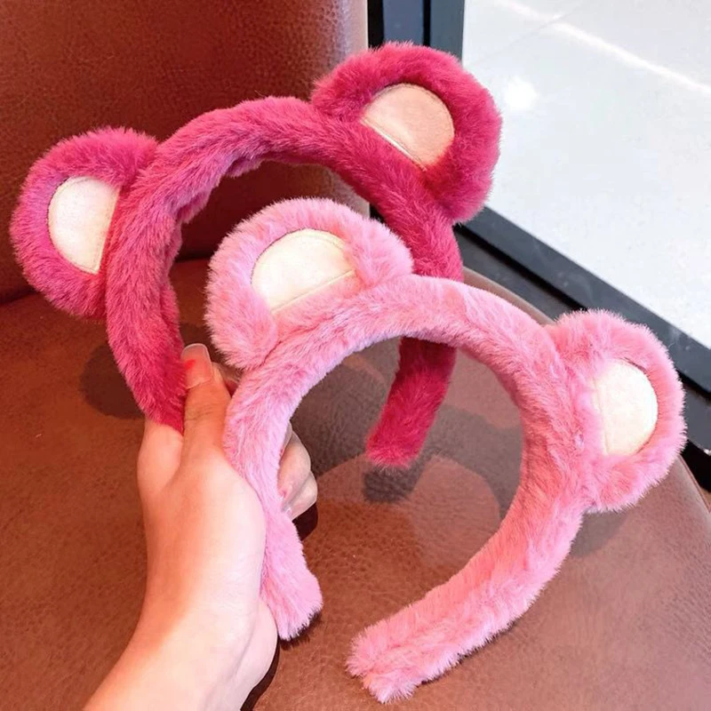 

Ins Cute Bear Ear Hairband Winter Plush Face Wash Headband Sweet Pink Girls Hair Band Cartoon Animal Hair Hoop Hair Accessories
