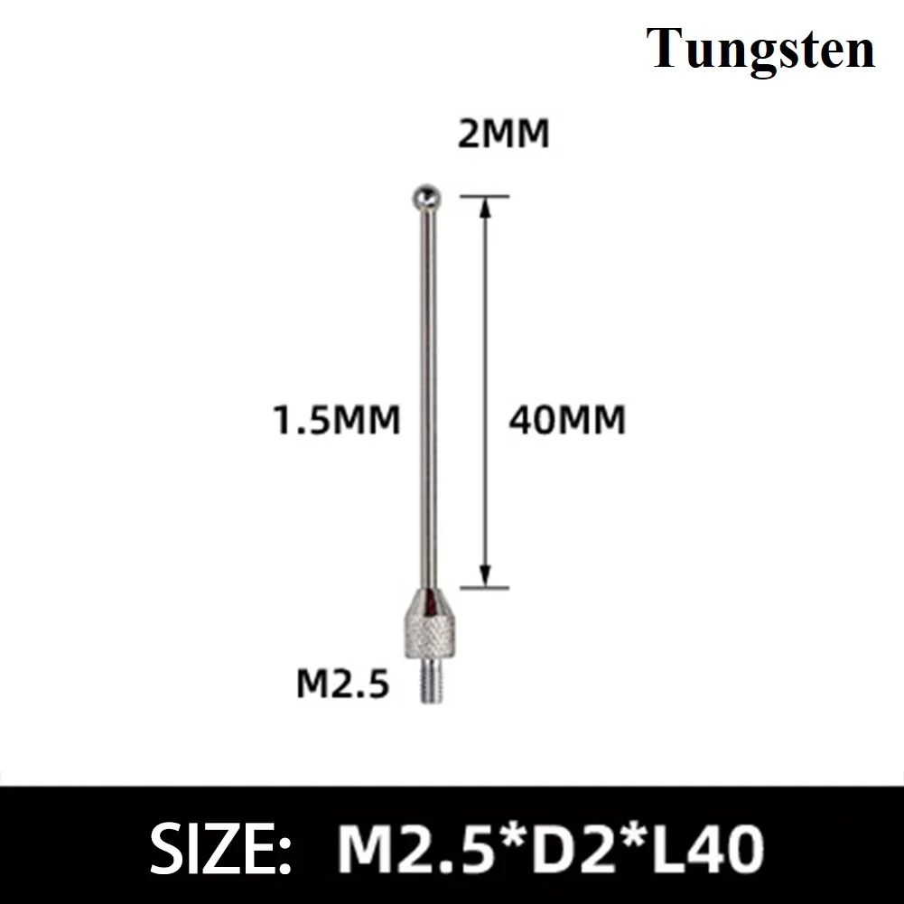 

1PC 2mm Carbuncle Tungsten Steel Head M2.5 Thread Micrometer Gauge Indicator Probe 10-50mm Contact Points CMM Machines