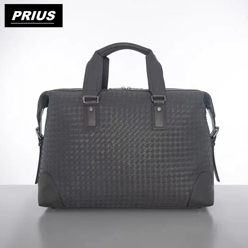 Leather fashion woven travel bag for men's shoulder bag for luxury business men's cross bag handbag for large capacity handbag