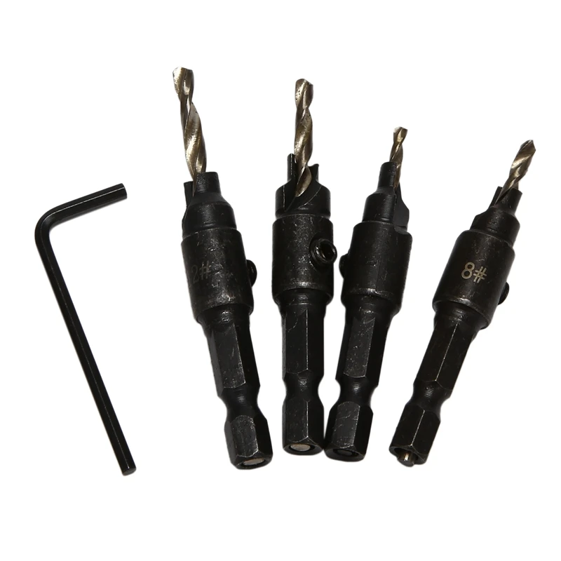 

4X Countersink HSS Taper Quick Change 6 8 10 12 Drill Tool Bits 1/4 Hex Shank