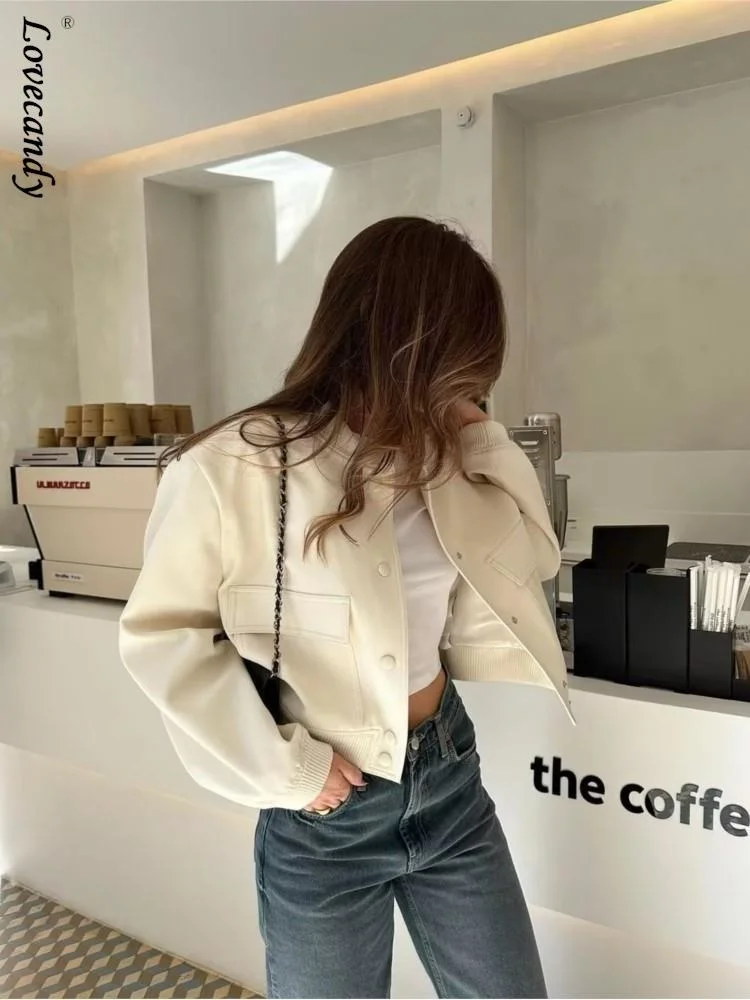 

Vintage Solid Long Sleeve Bomber Jacket Spring For Women Casual Coats Streetwear 2023 Female Elegant Lapel Zipper Jakcets