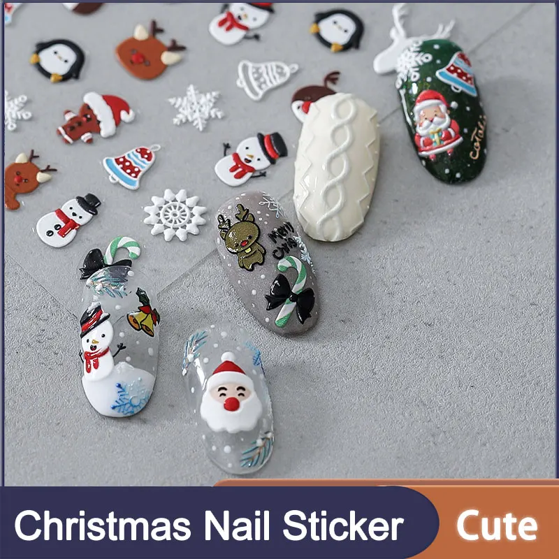 

1pcs Merry Christmas Series Sticker Emboss Strap Adhesive Decal Nail Sticker Santa Claus/ Snowflake/ Snowman Nails Decoration