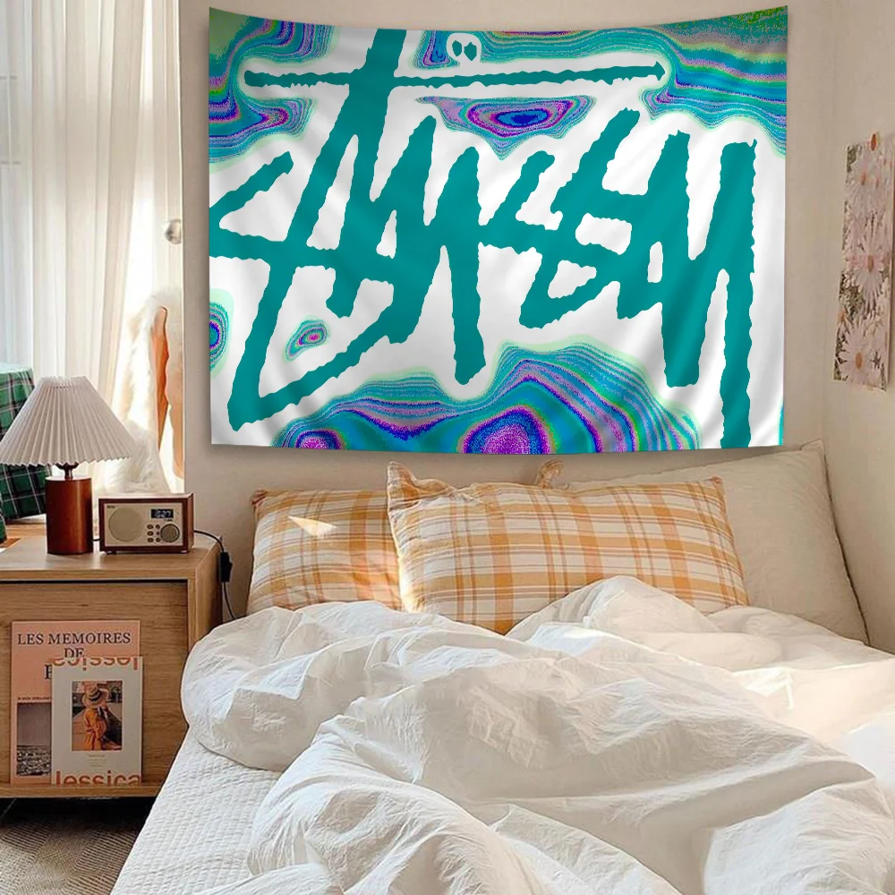 Stussy Logo Cartoon Tapestry Bohemian Wall Tapestries Mandala Hanging Sheets